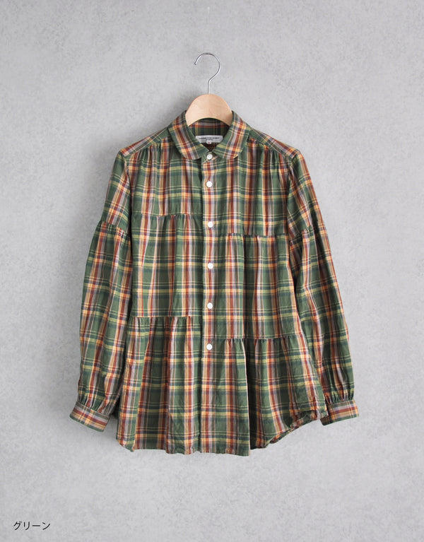 【予約商品】チェックの6ギャザーシャツ